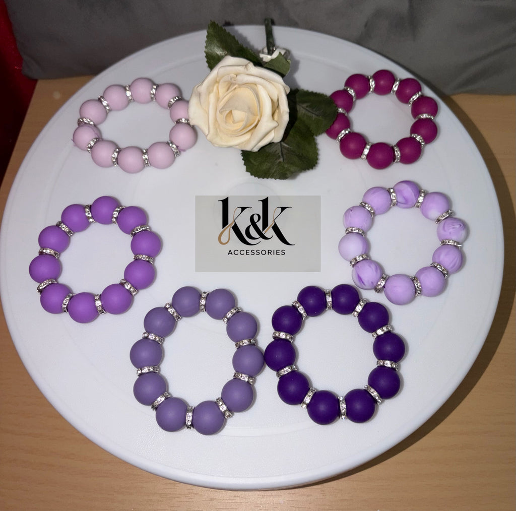 Matte Bead Bracelet with Rhinestone Spacers