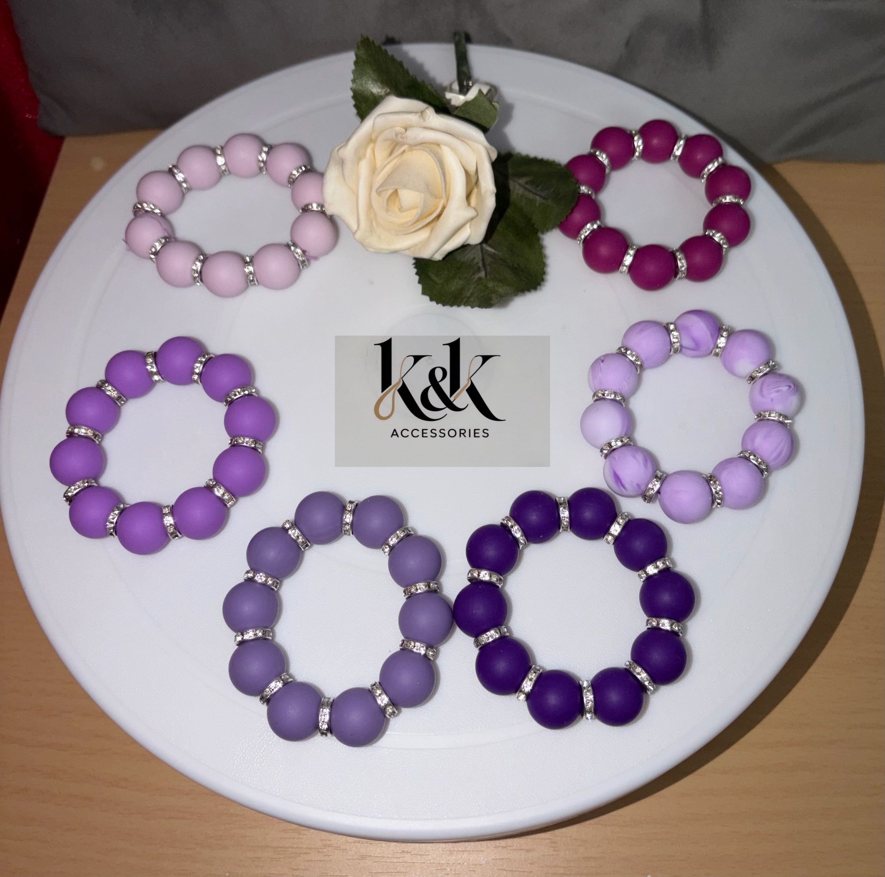 Matte Bead Bracelet with Rhinestone Spacers