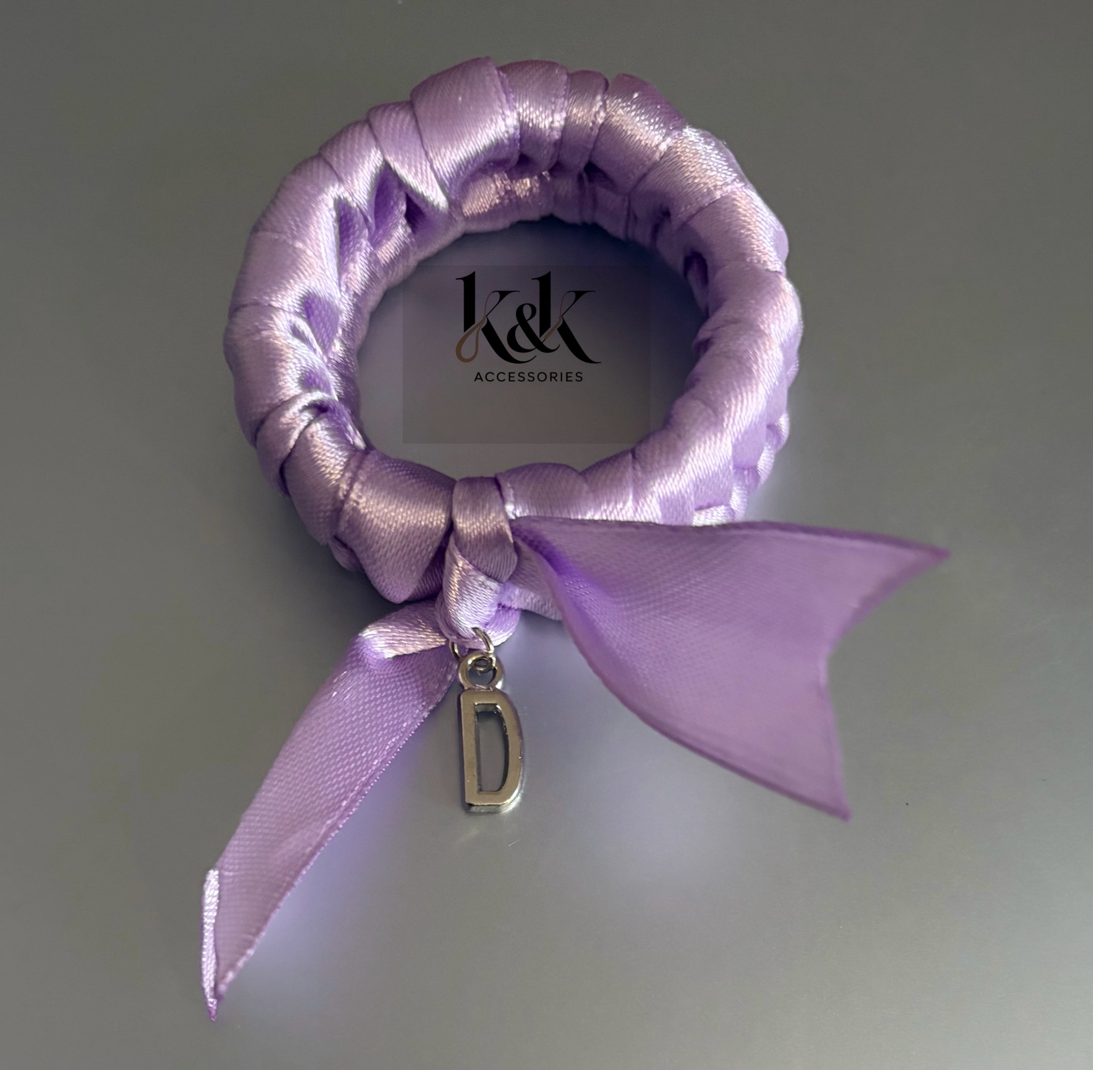 Handmade satin ribbon hairband with beaded detail - Lilac