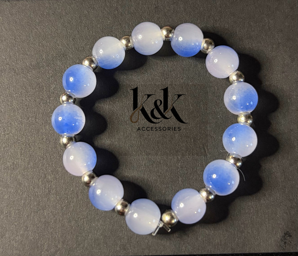 Blue Agate Bracelet with Silver Spacers - Natural Gemstone Jewellery