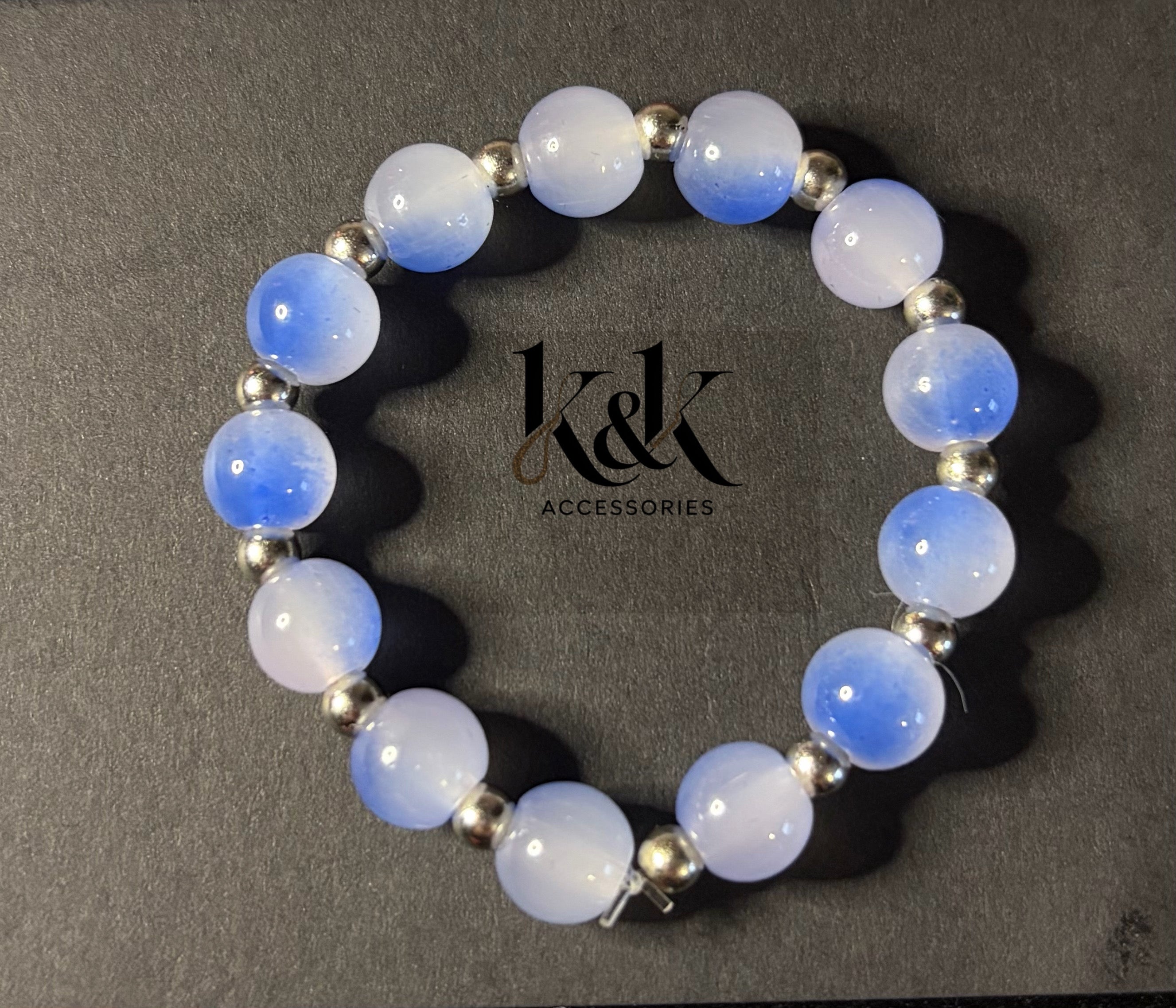 Blue Agate Bracelet with Silver Spacers - Natural Gemstone Jewellery