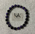 Purple & Black Bracelet with Silver Spacers - Elastic Beaded Jewellery