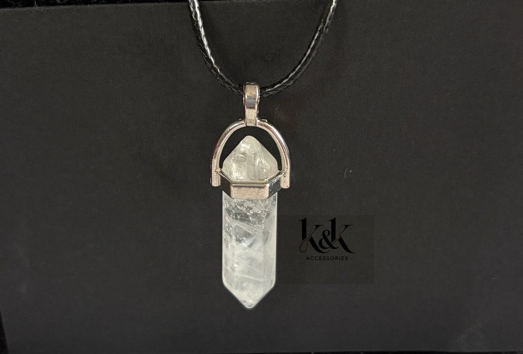 Moonstone Crystal Pendant Necklace on Black Cord