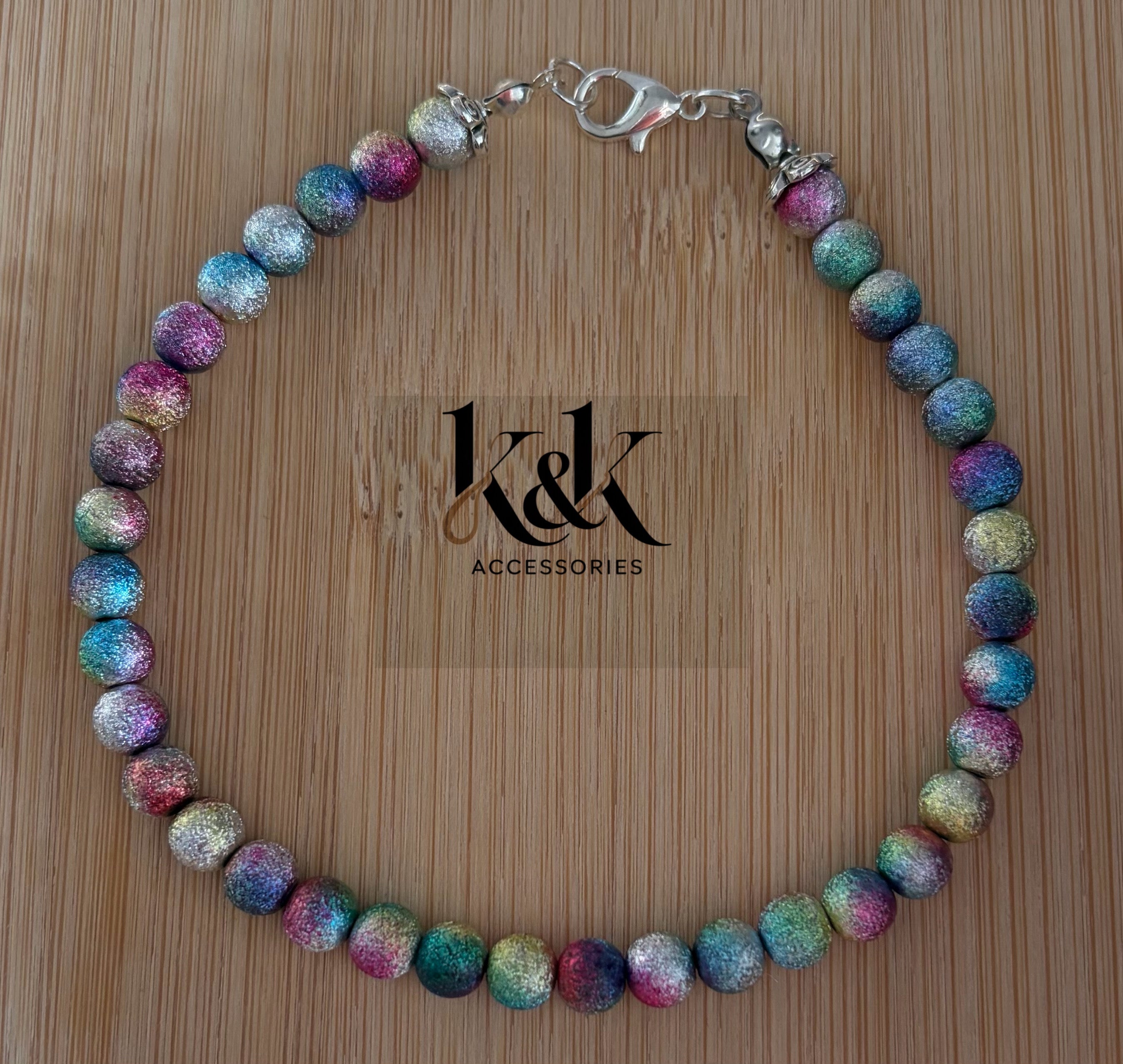 Sparkly Rainbow Beaded Bracelet - Handmade Glitter Bead Jewellery