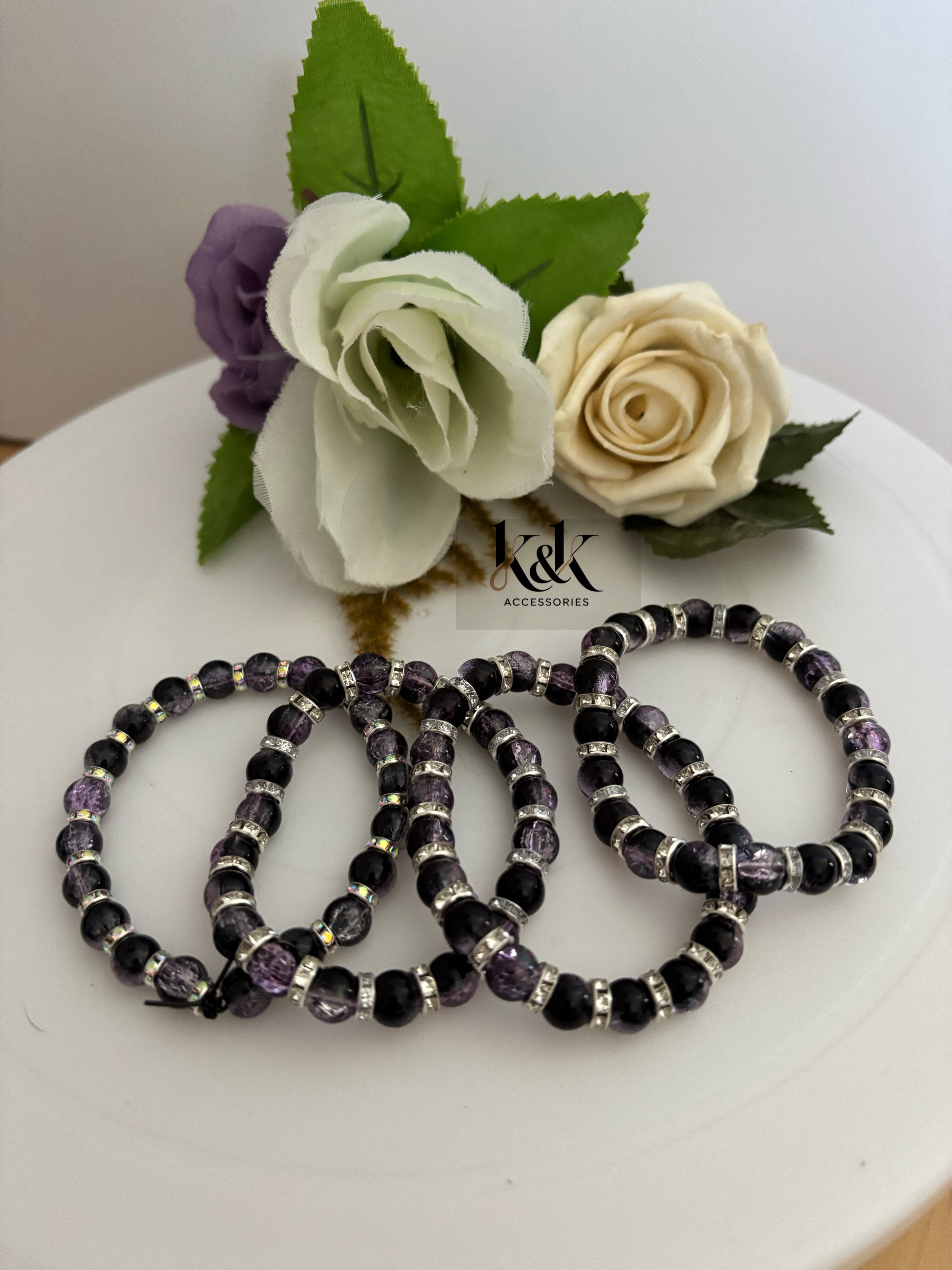 Black & Purple Crackle Glass Bracelet