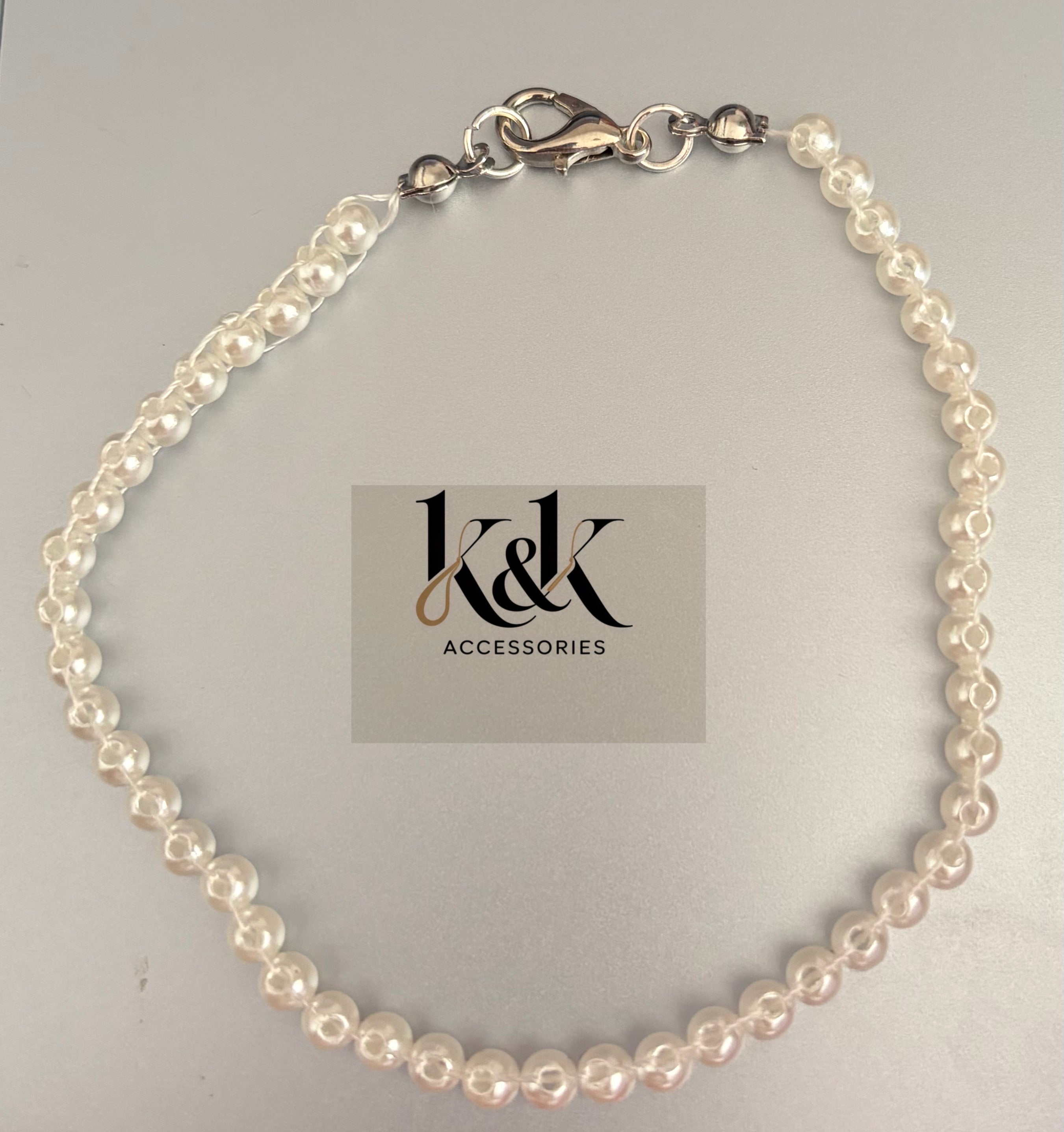 Handmade Pearl String Bracelet with Silver Clasp