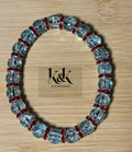 Clear Crackle Glass Bracelet with Red Rhinestone Spacers