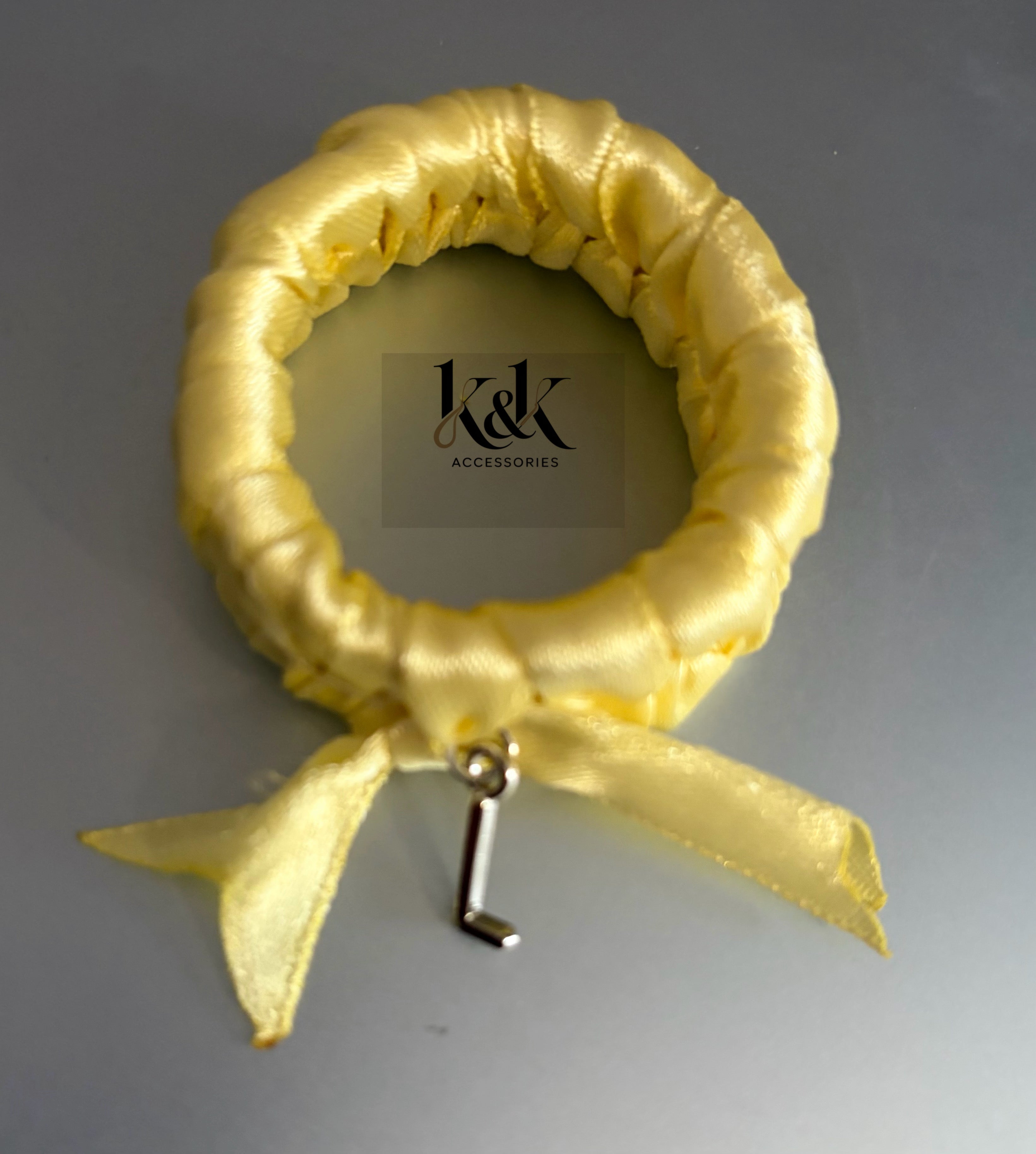 Handmade satin ribbon hairband with beaded detail - yellow
