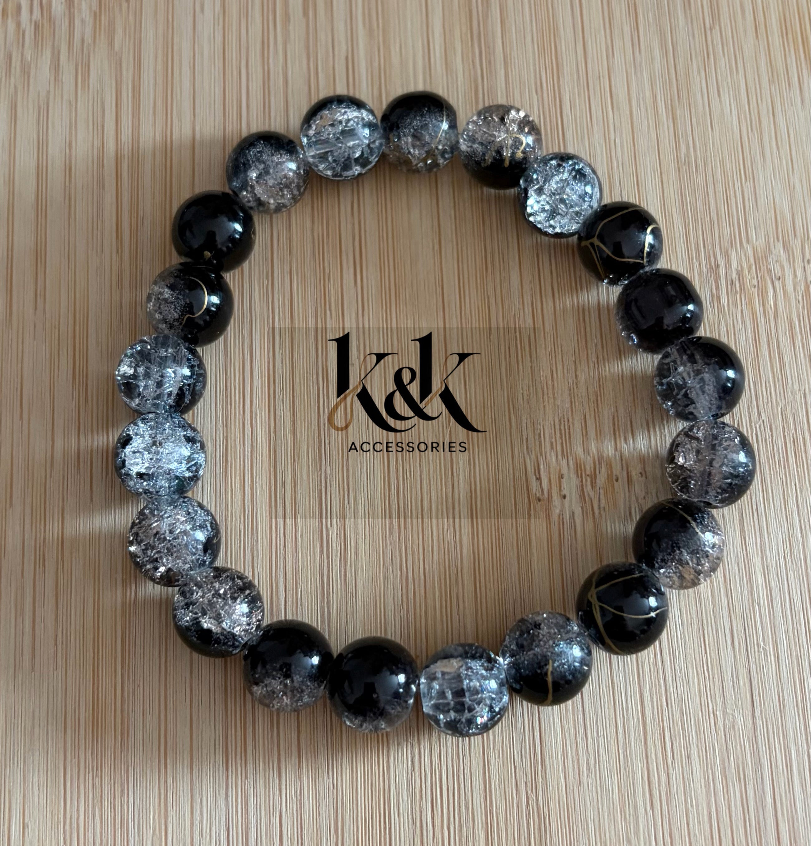 Black & Silver Crackle Glass Bracelet