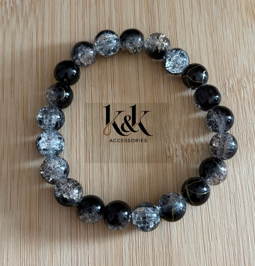 Black & Silver Crackle Glass Bracelet