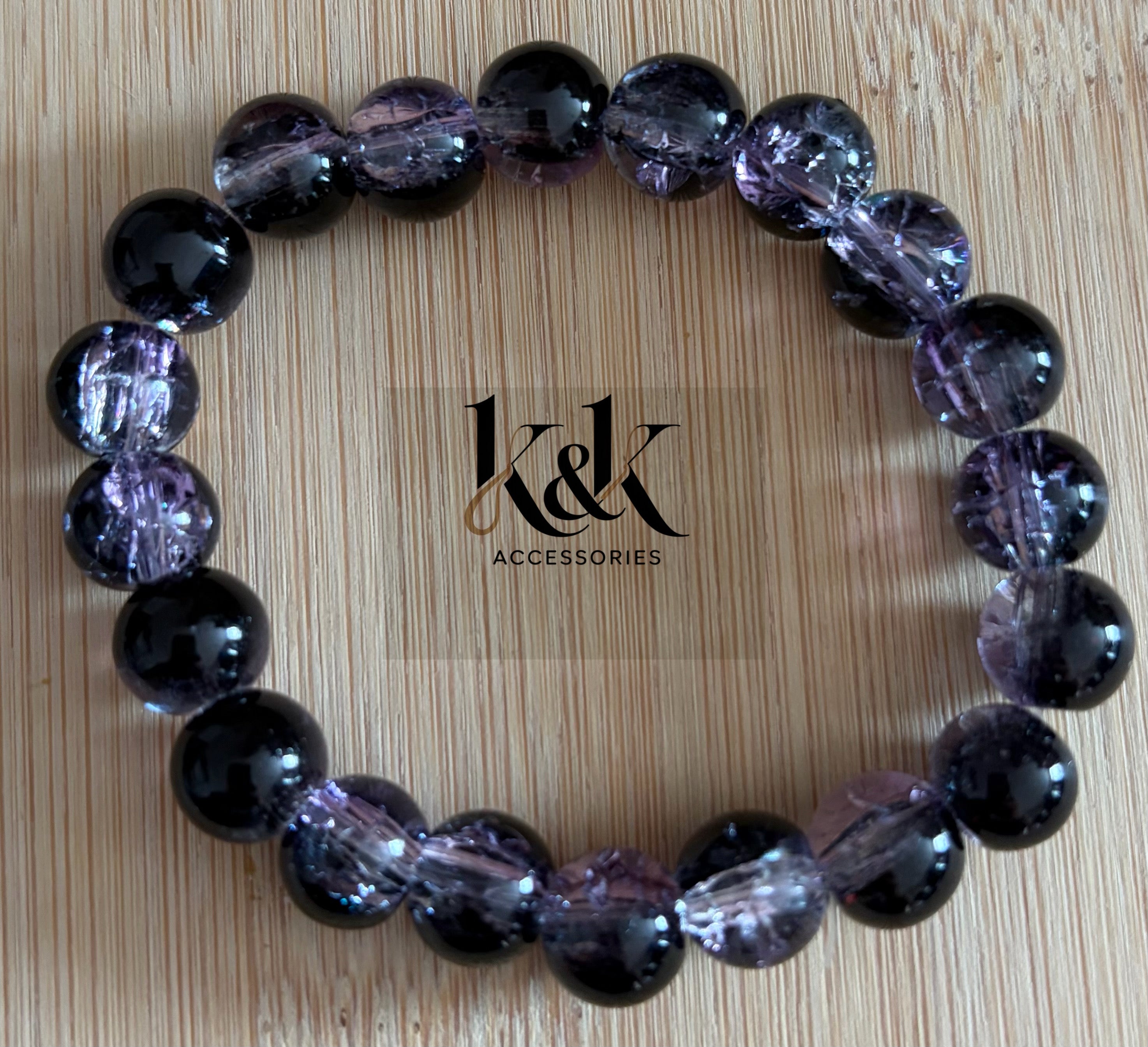 Black & Purple Crackle Glass Bracelet