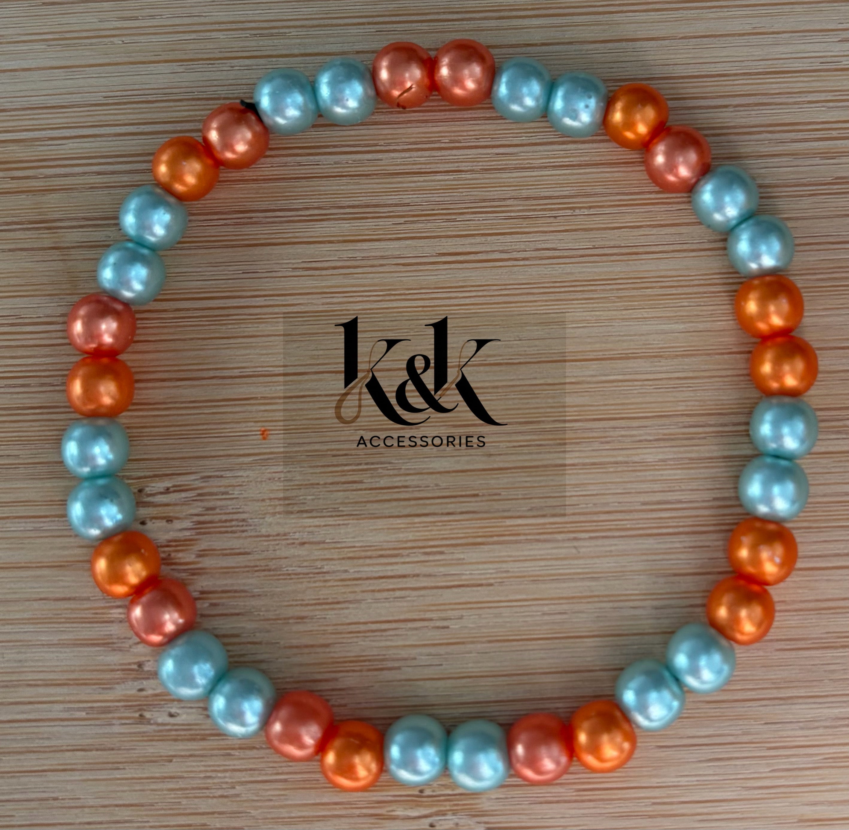 Orange & Pale Green Pearl Bracelet