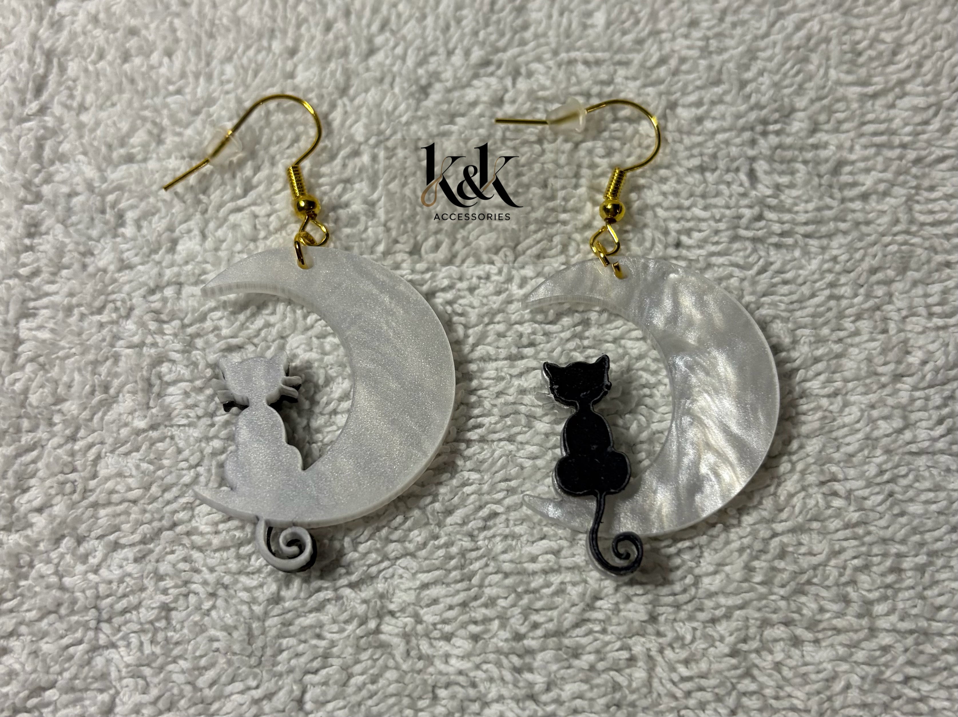 Cat and moon earrings