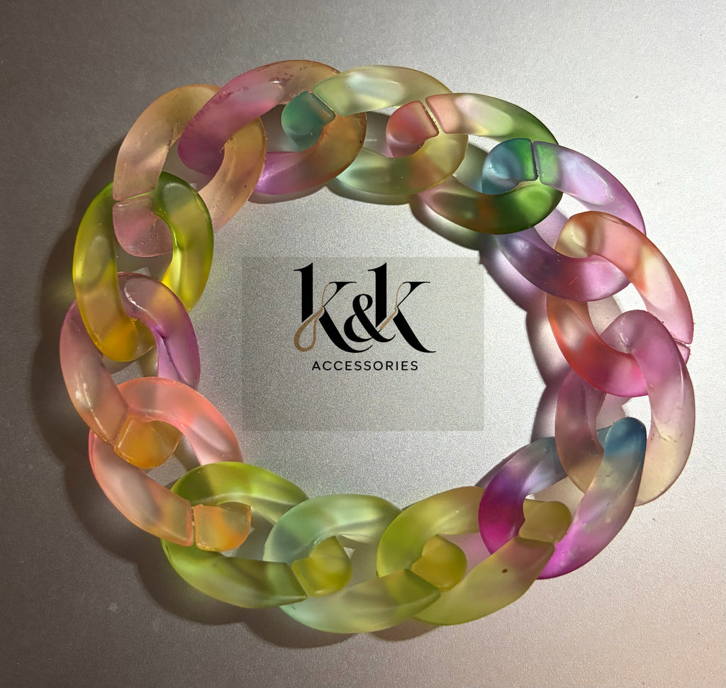 Rainbow Pastel Chain Link Bracelet - Adjustable Chunky Acrylic Jewellery