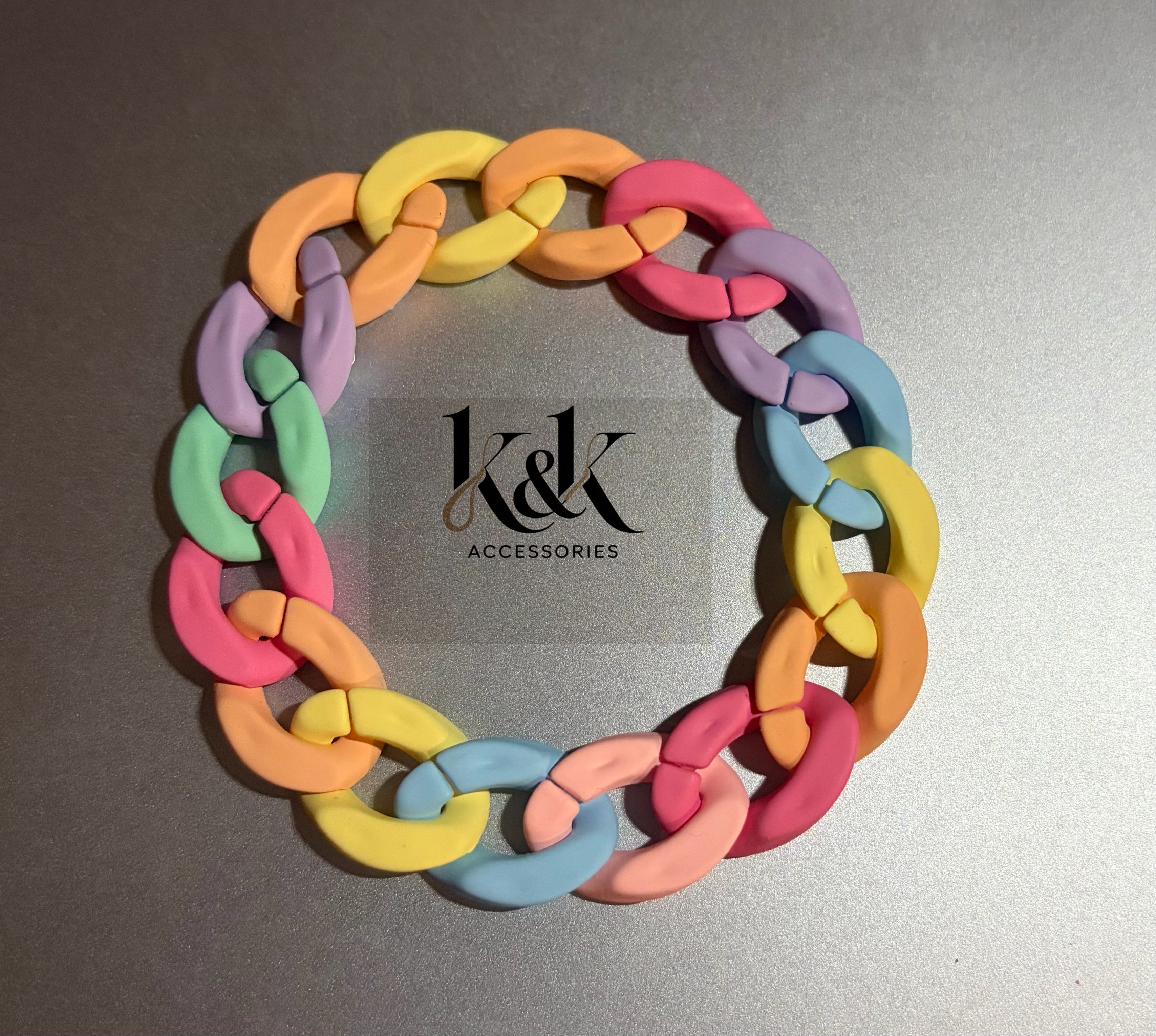 Multicolour Rhinestone Chain Link Bracelet - Adjustable Rainbow Jewellery