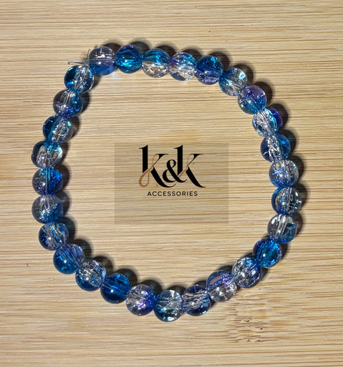 Blue, Purple & Clear Crackle Glass Bracelet