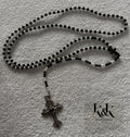 Black & White Rosary Beads with Cross Pendant