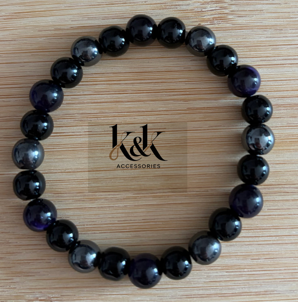 Black, Purple & Silver Agate Bracelet