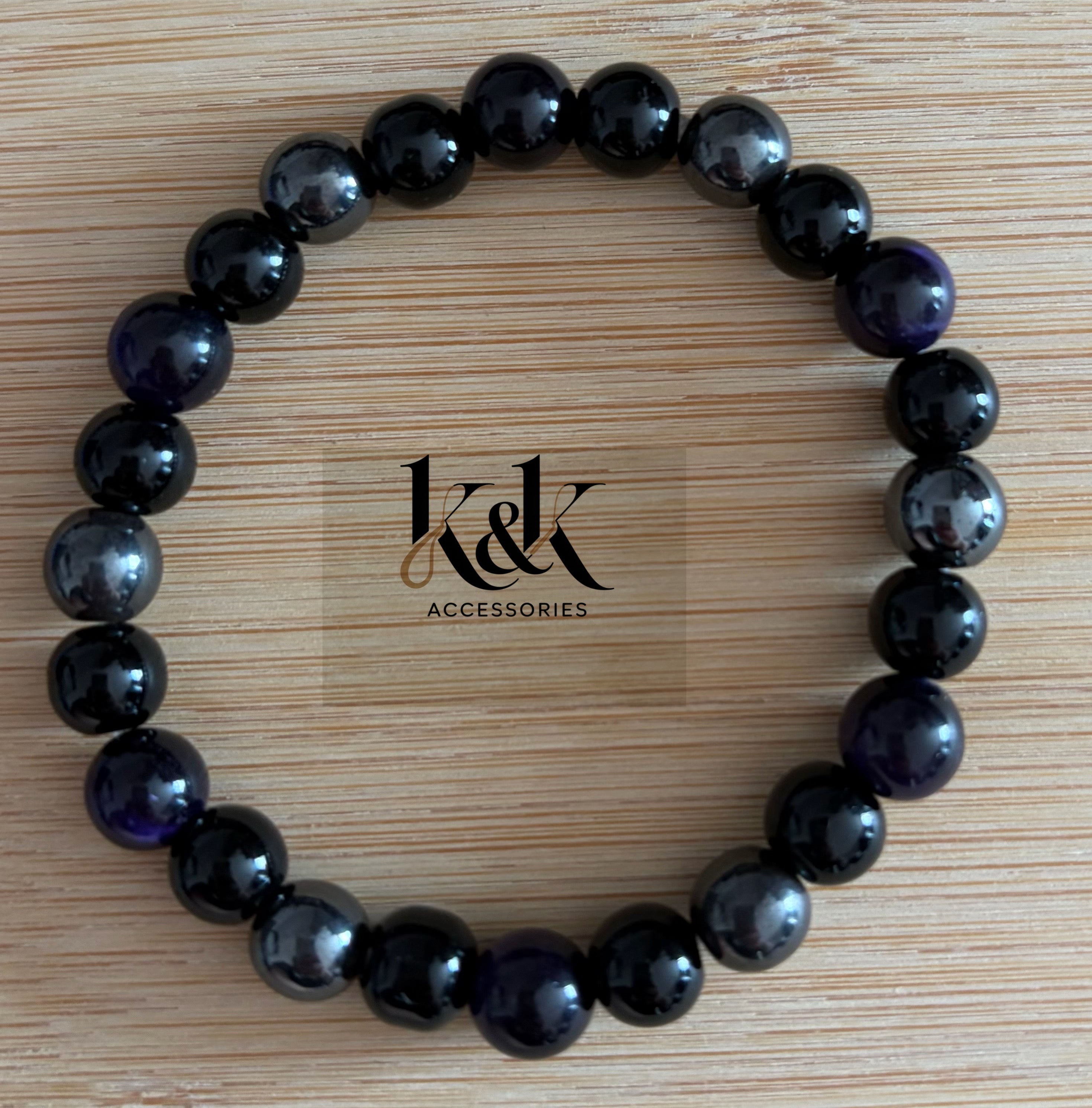 Black, Purple & Silver Agate Bracelet