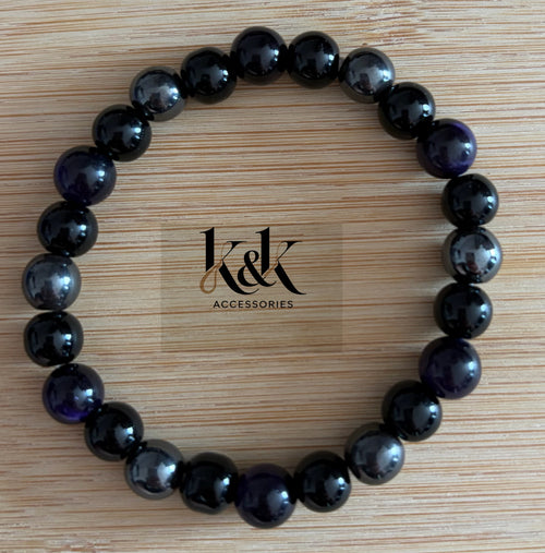 Black, Purple & Silver Agate Bracelet
