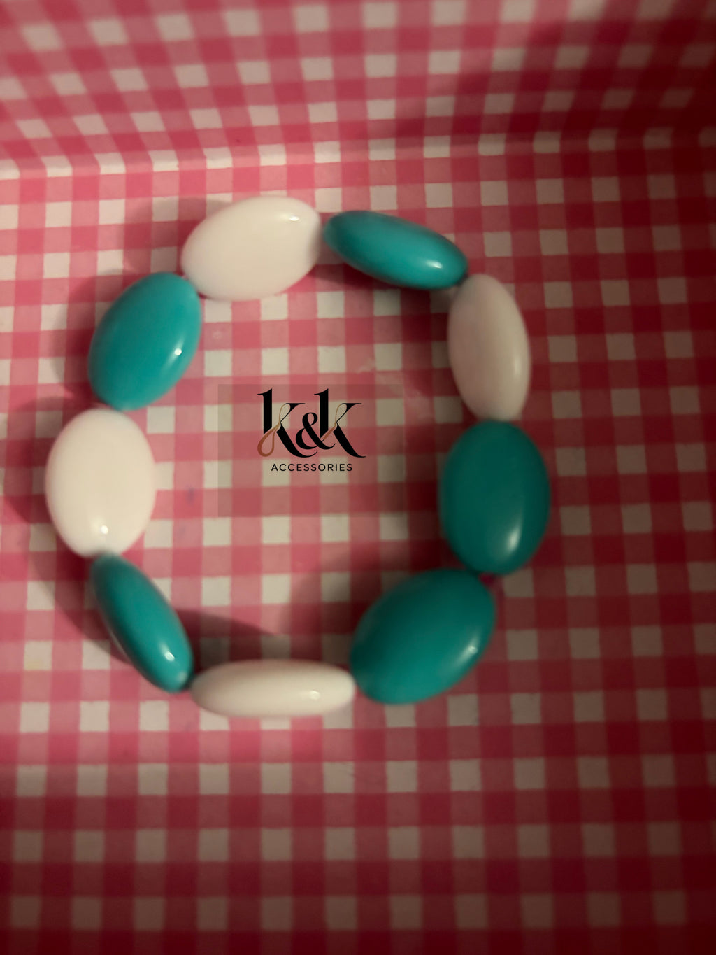 Turquoise & White Beaded Bracelet - Elastic Stretch