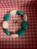 Turquoise & White Beaded Bracelet - Elastic Stretch