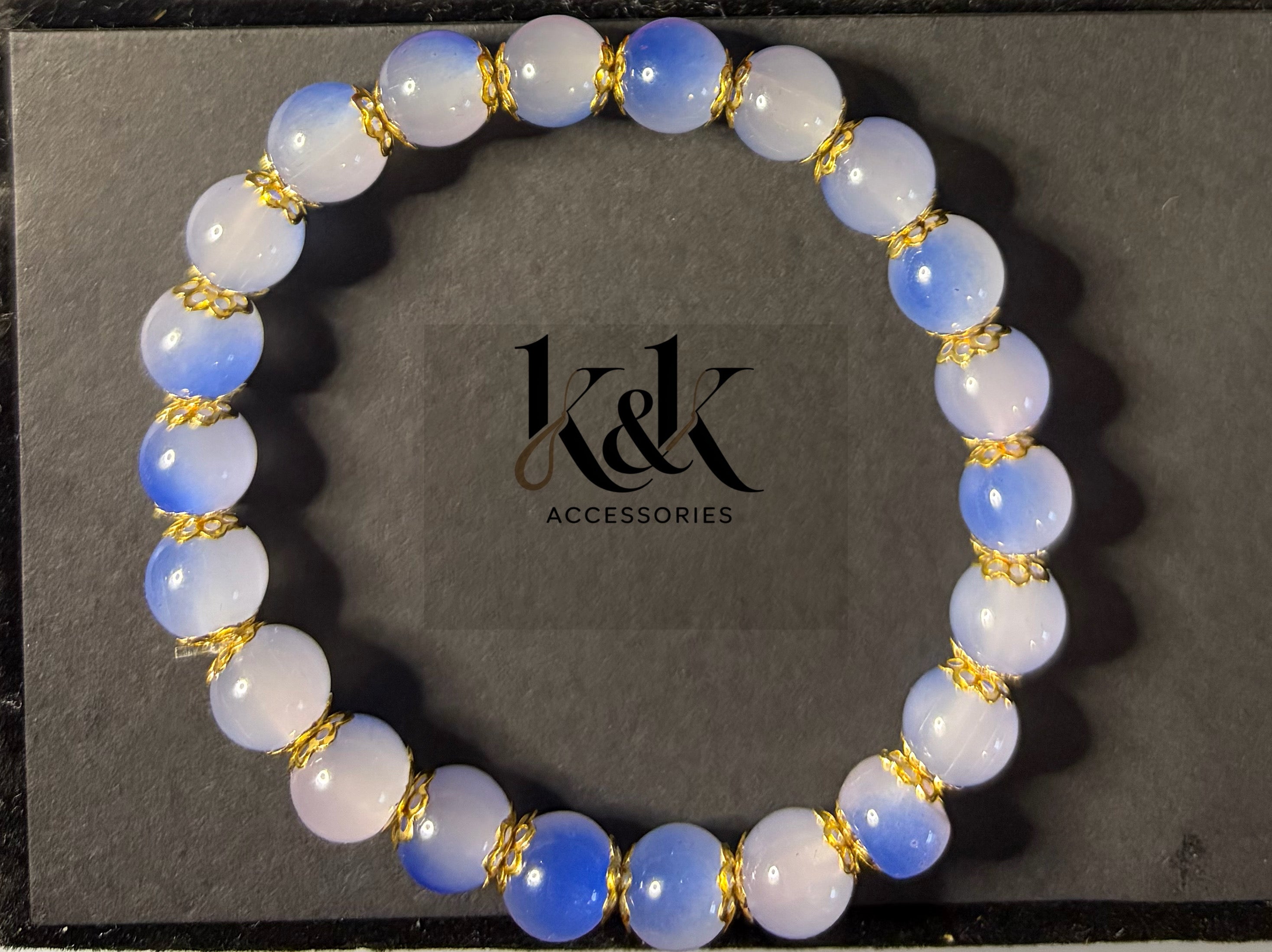 Blue Agate Bracelet with Gold Spacers - Natural Gemstone Jewellery