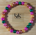 Pink, Green, Rose Gold & Yellow Beaded Bracelet