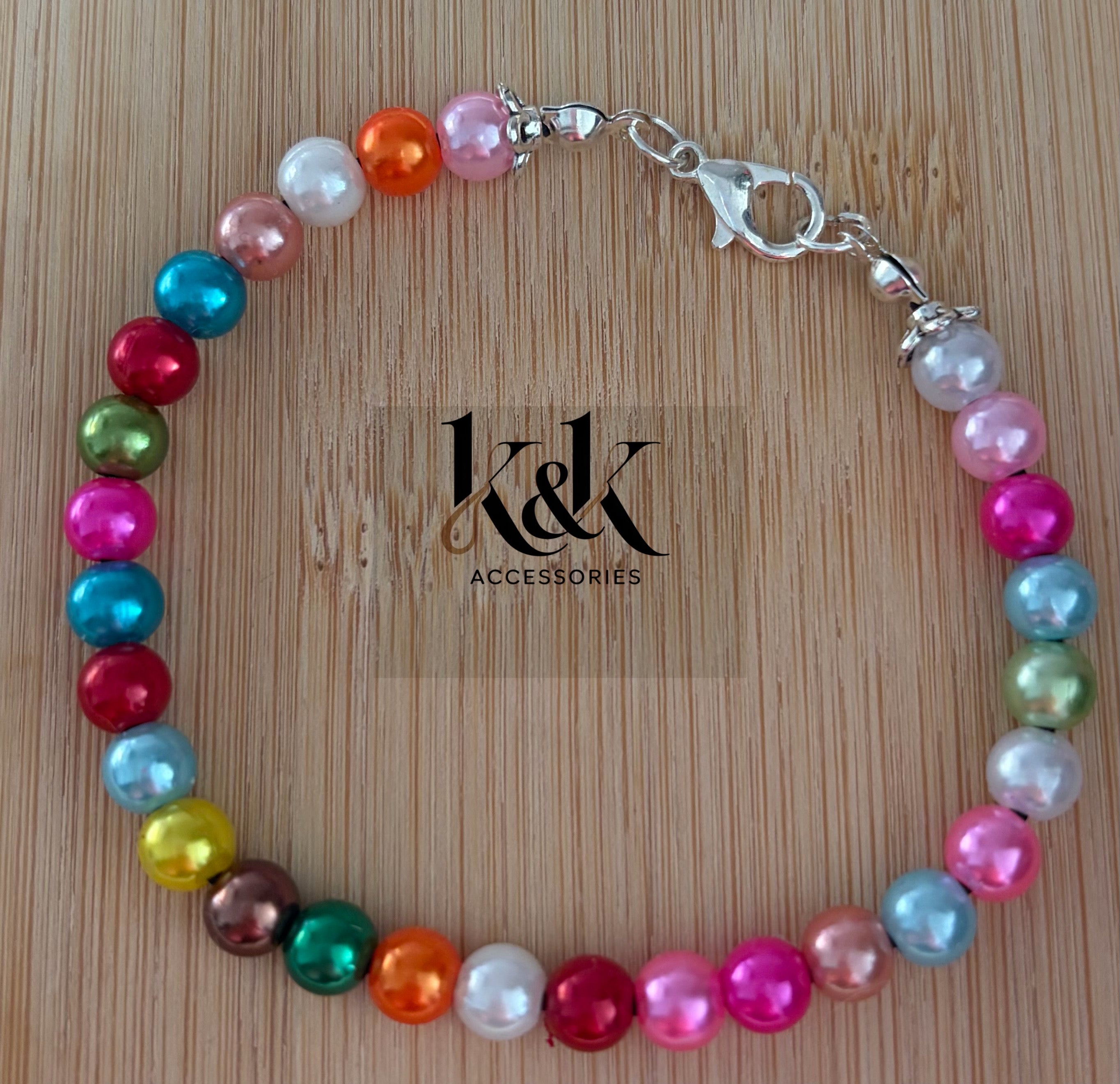 Rainbow Pearl Beaded Bracelet - Handmade Colourful Bead Jewellery