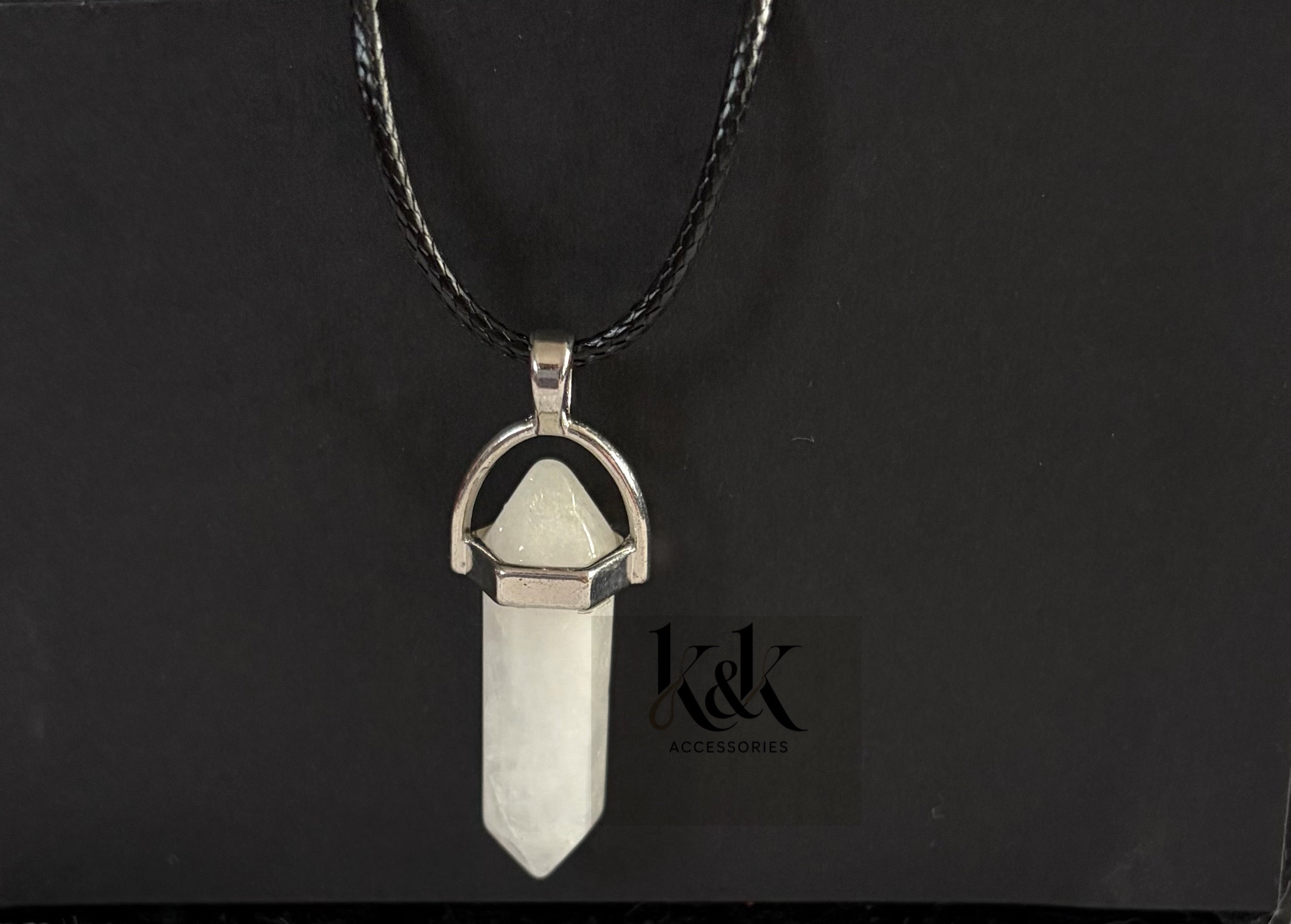 Clear Quartz Crystal Pendant Necklace on Black Cord
