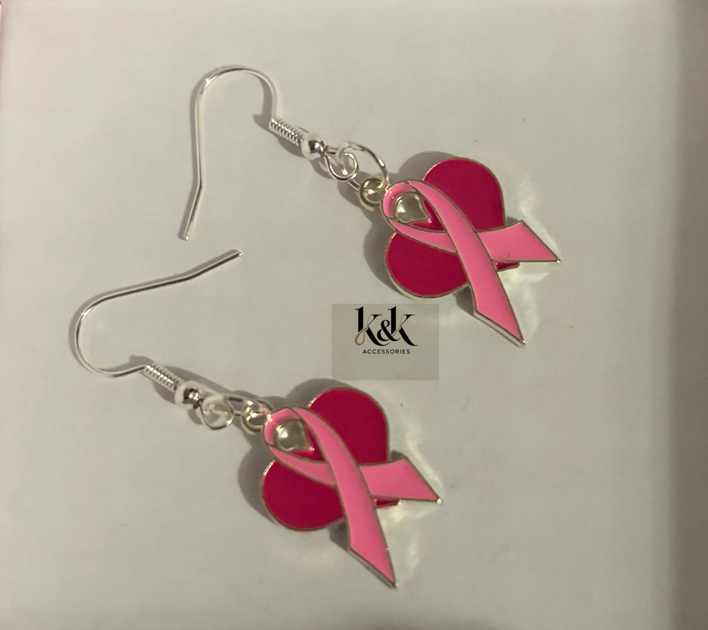 Heart & Pink Ribbon Breast Cancer Awareness Earrings