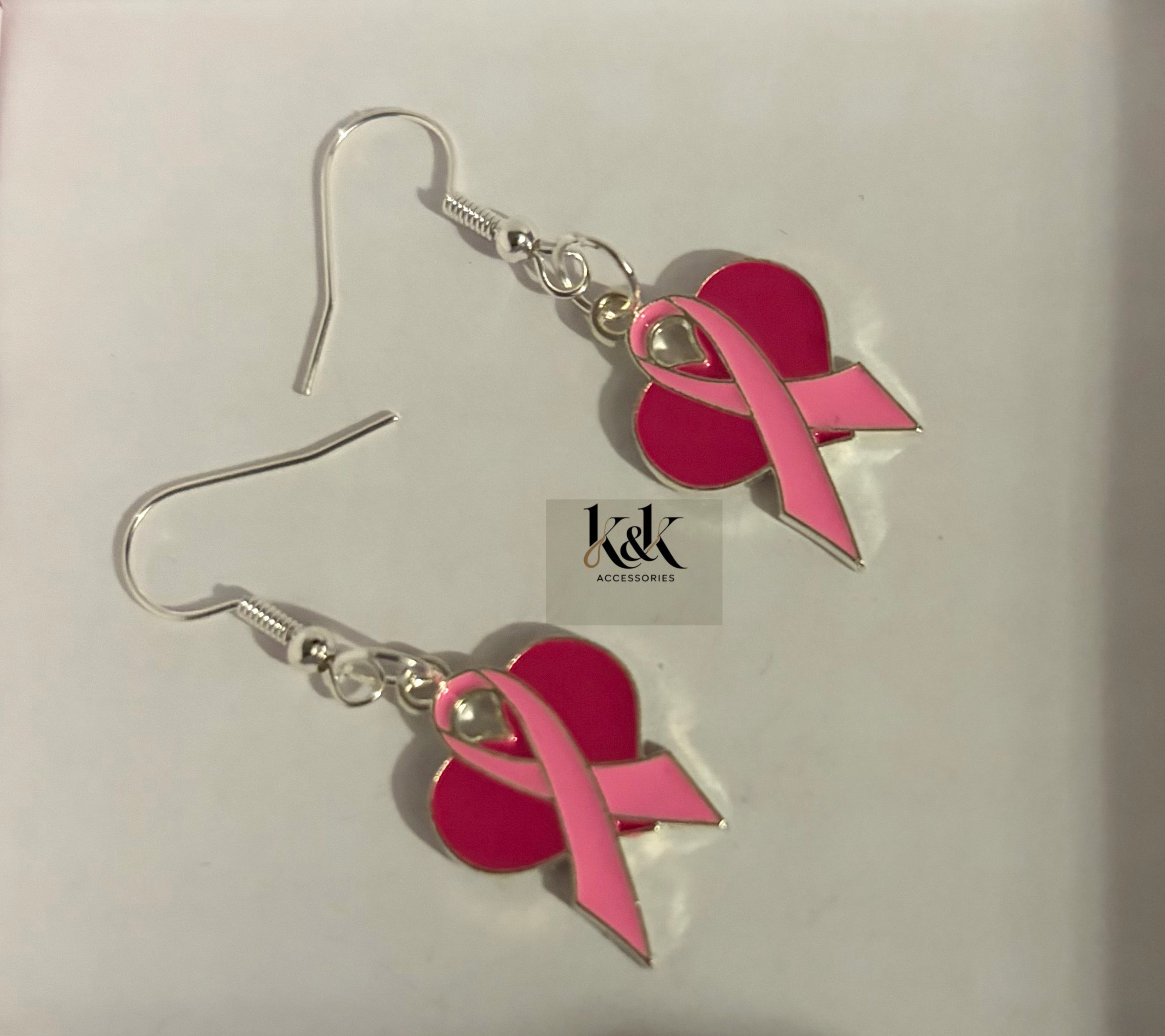 Heart & Pink Ribbon Breast Cancer Awareness Earrings