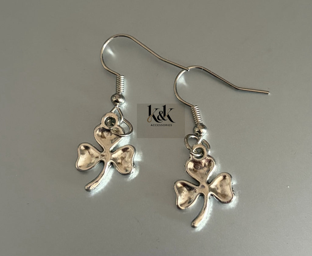 Polished Silver Shamrock Earrings - Three Leaf Clover Irish Jewellery