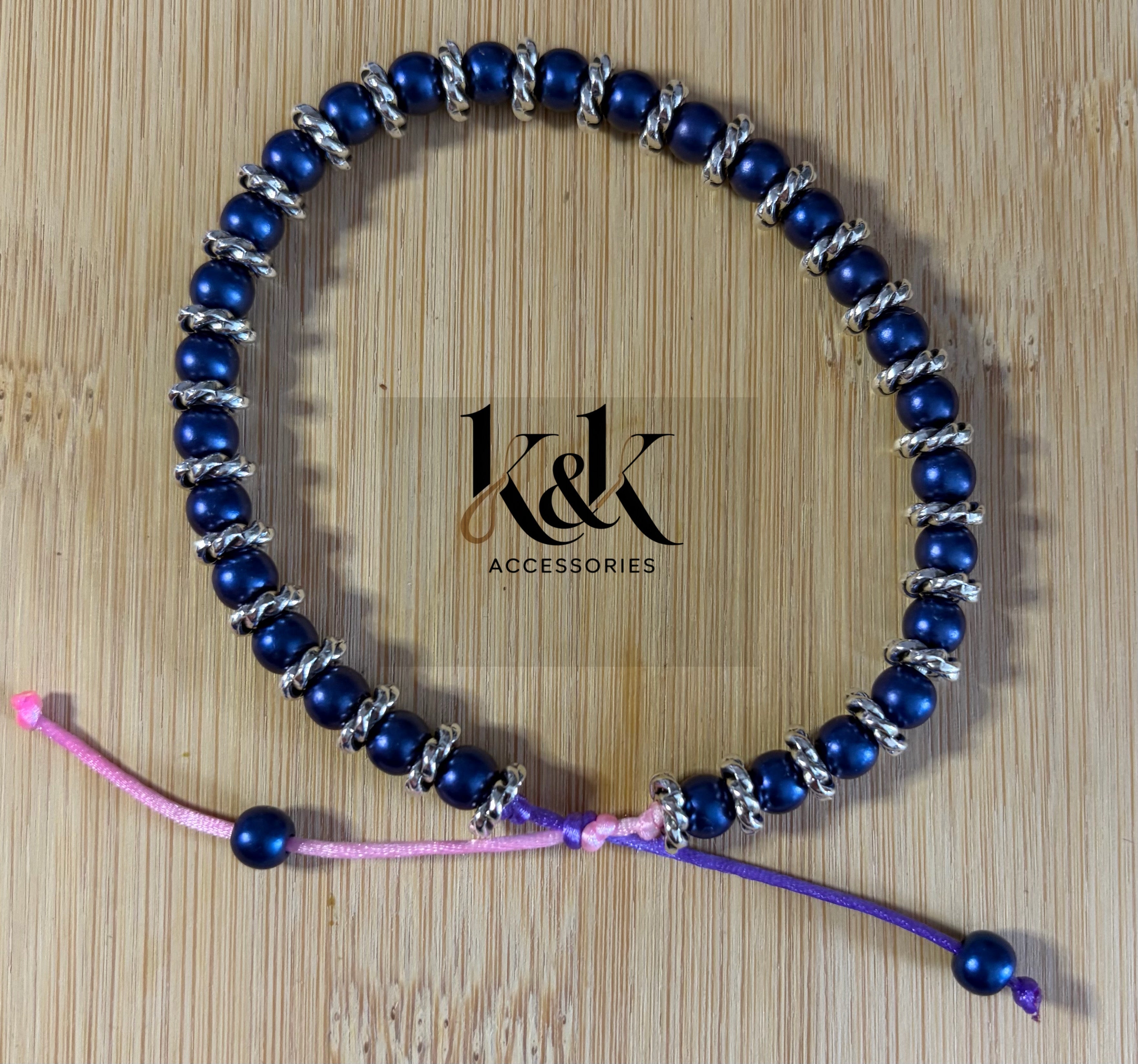 Navy Blue Pearl Adjustable Bracelet
