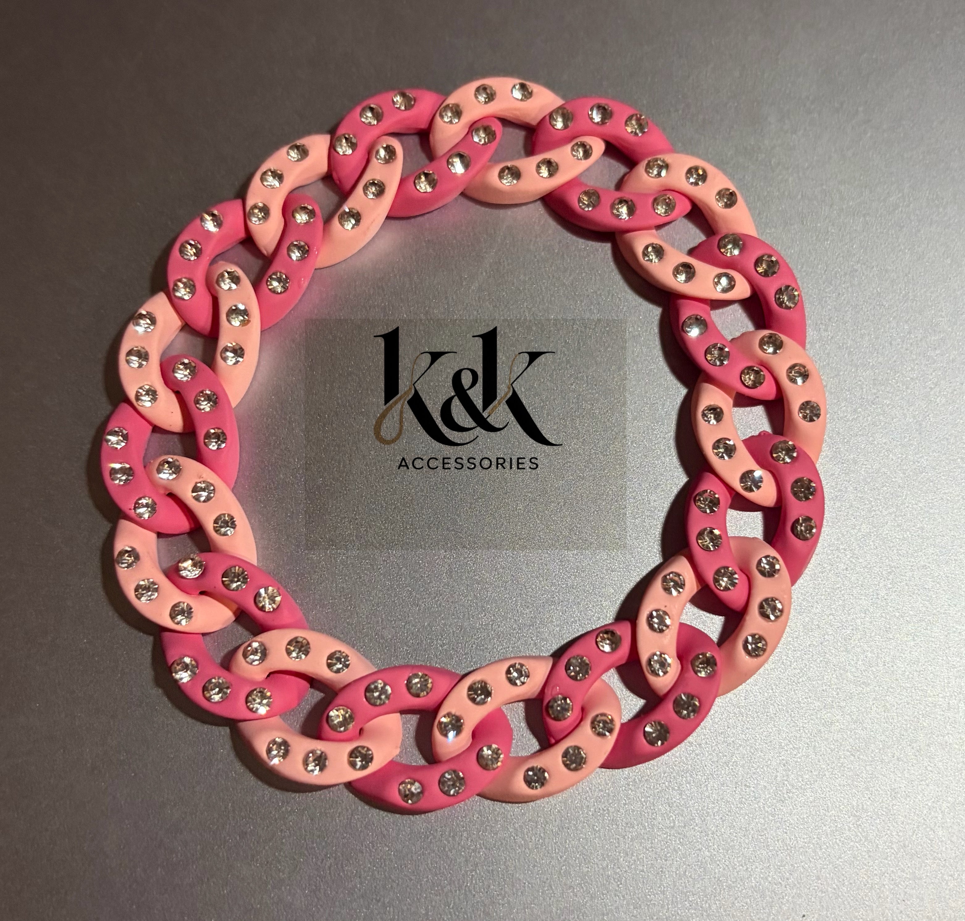 Pink Rhinestone Chain Link Bracelet - Adjustable Sparkle Jewellery