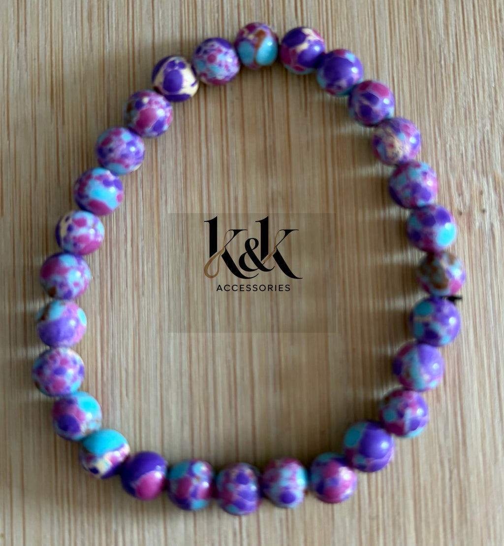 Purple & Turquoise Tie-Dye Glass Bracelet