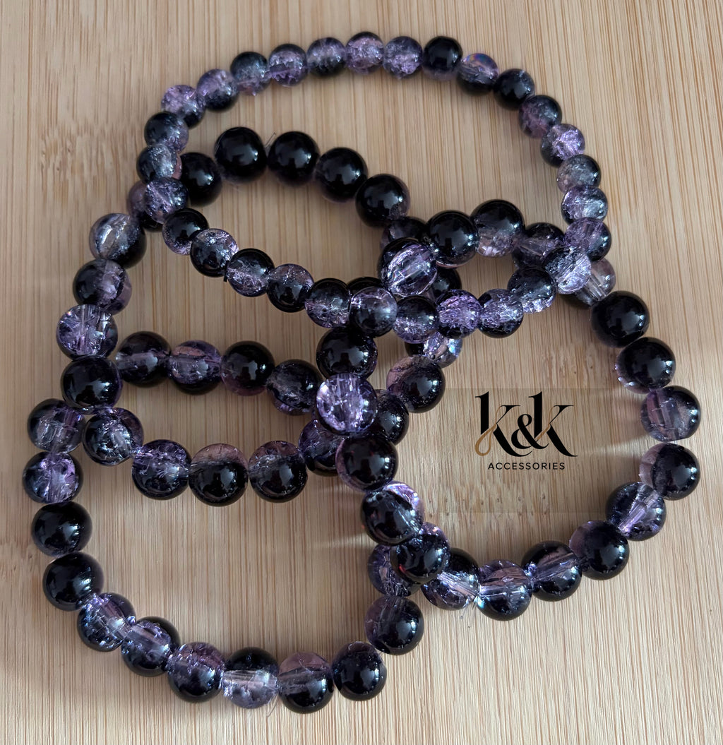 Black & Purple Crackle Glass Bracelet