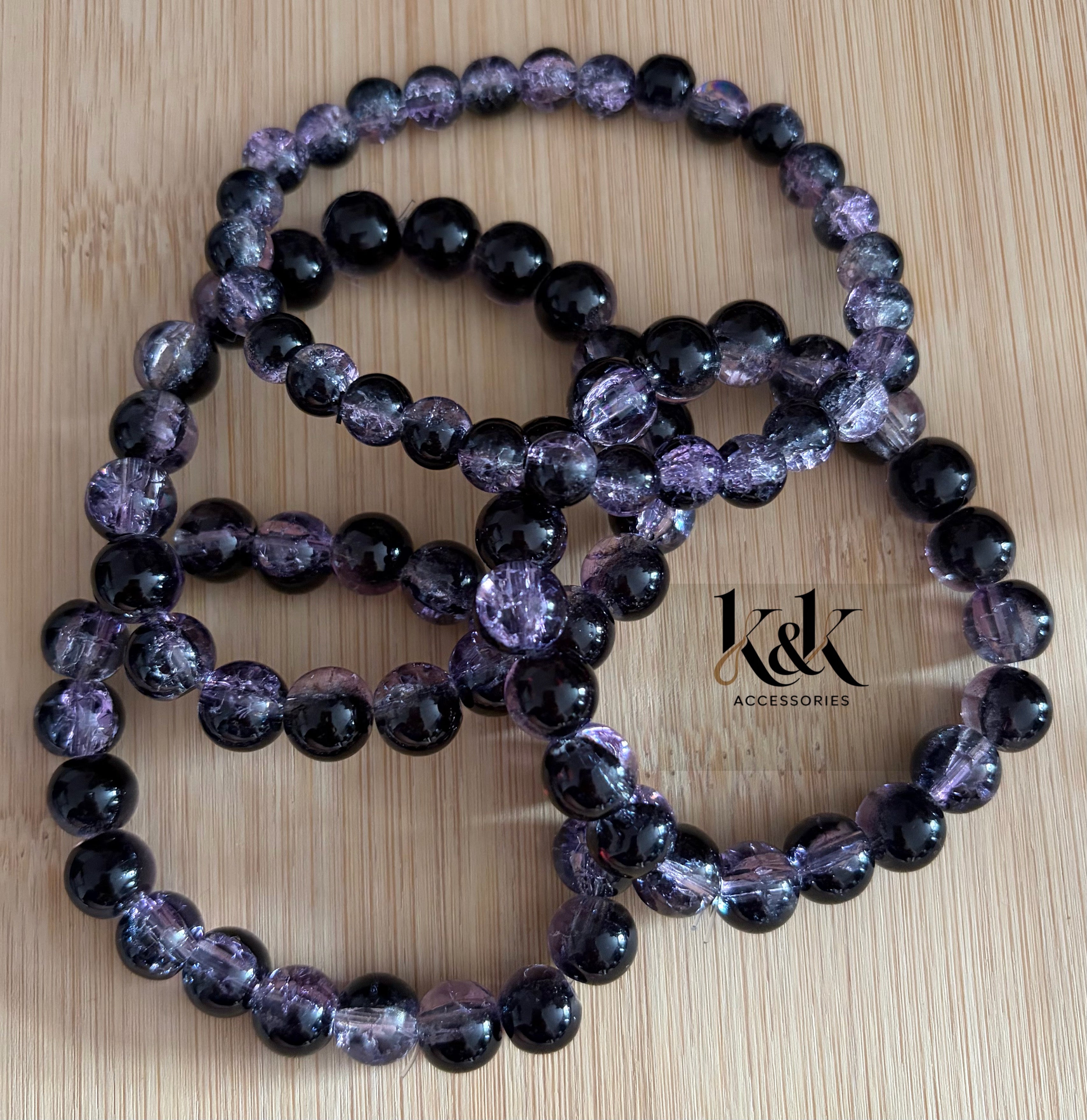 Black & Purple Crackle Glass Bracelet