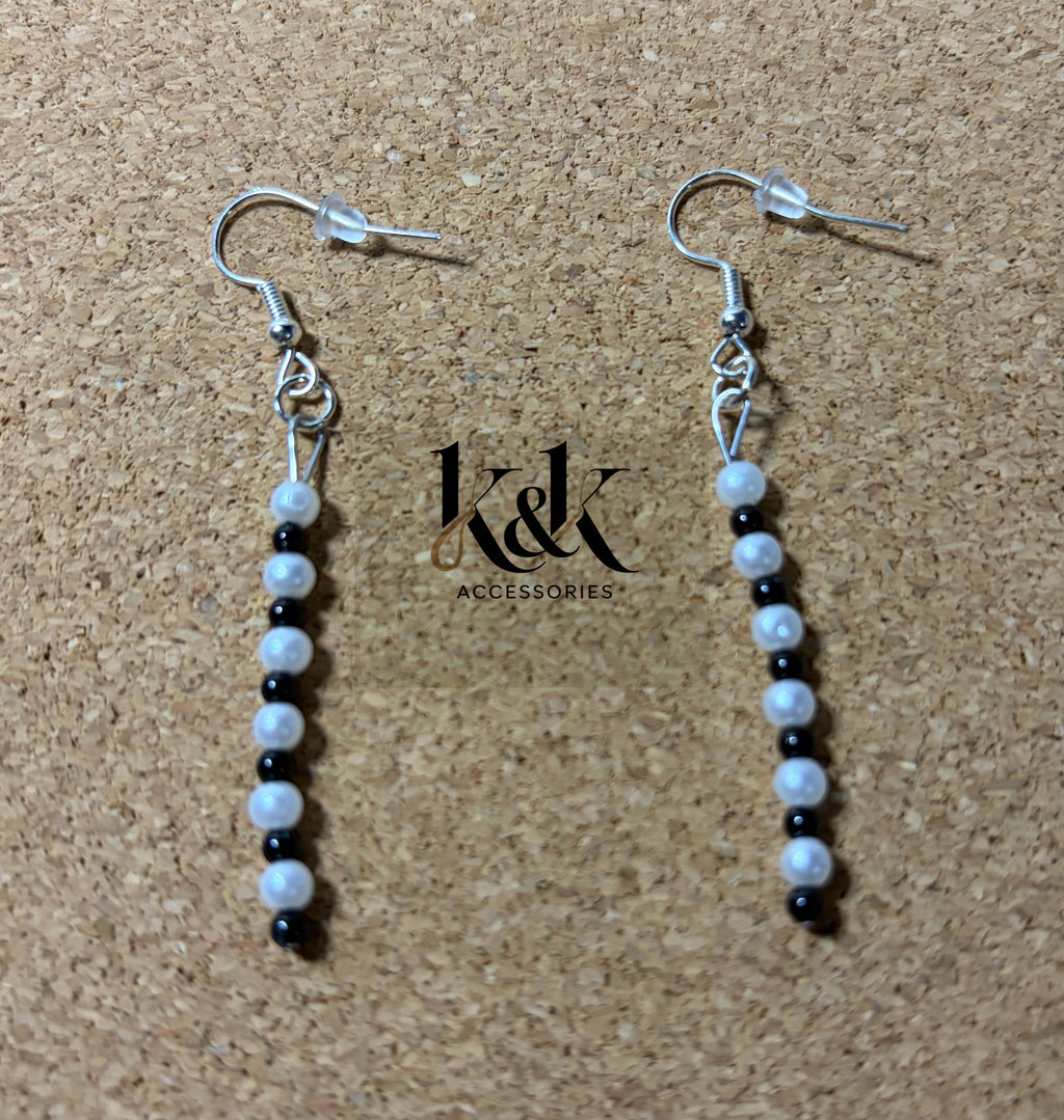White and Black Beaded Drop Earrings