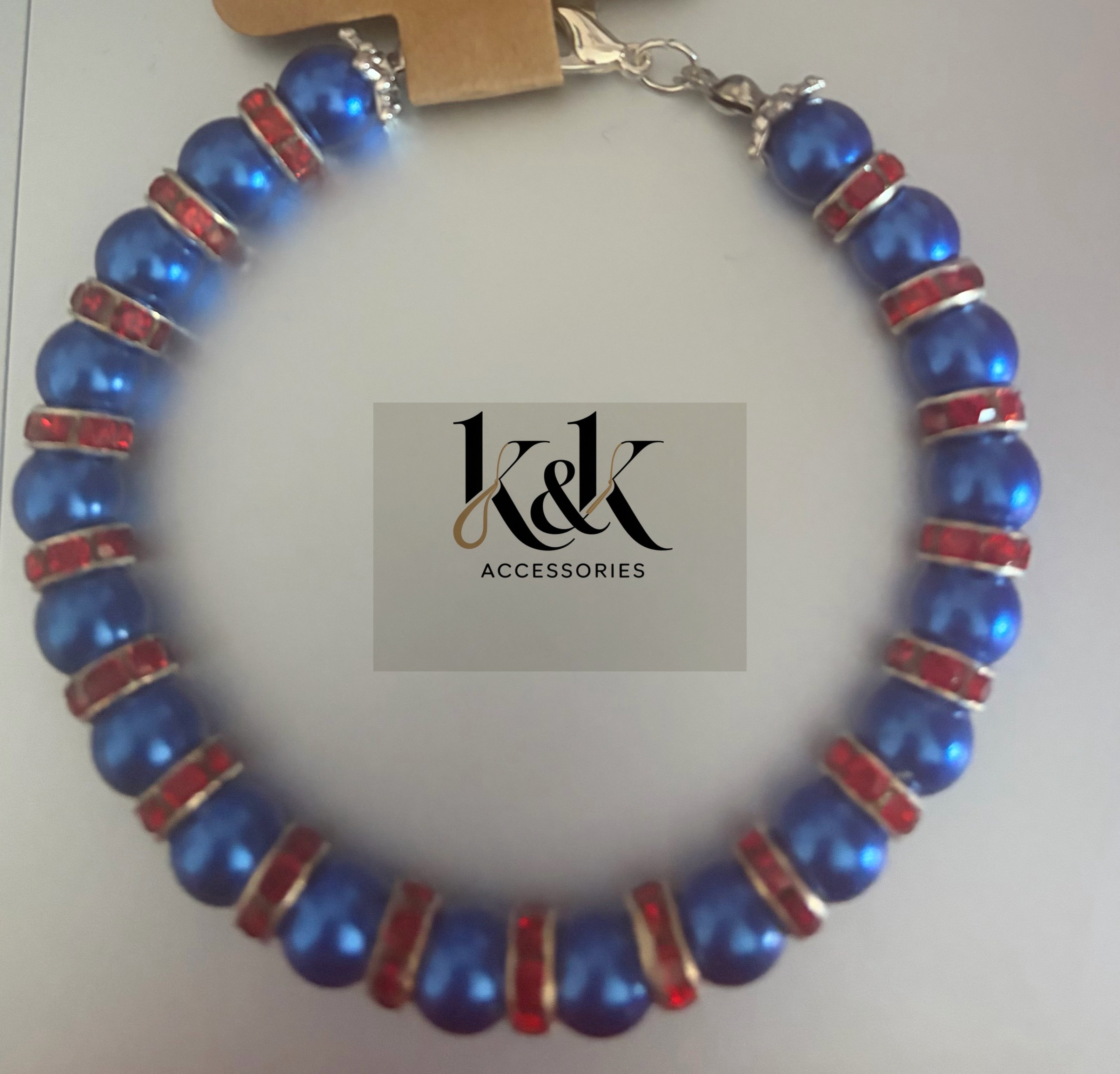Blue and red beaded bracelet