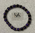 Purple & Black Bracelet with Rhinestone Spacers - Elastic Beaded Jewellery