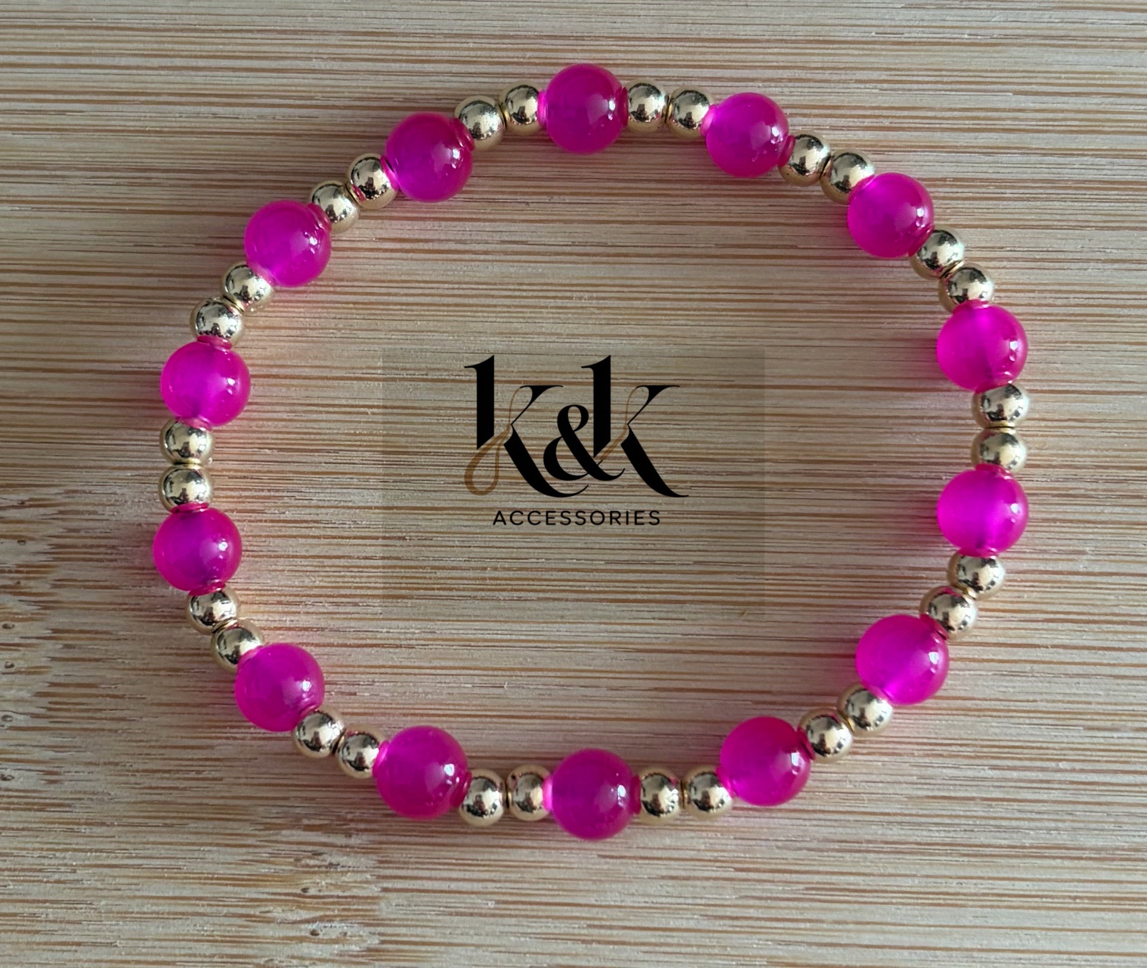 Hot Pink & Gold Bead Bracelet
