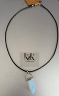 Opalite crystal point pendant necklace on black cord