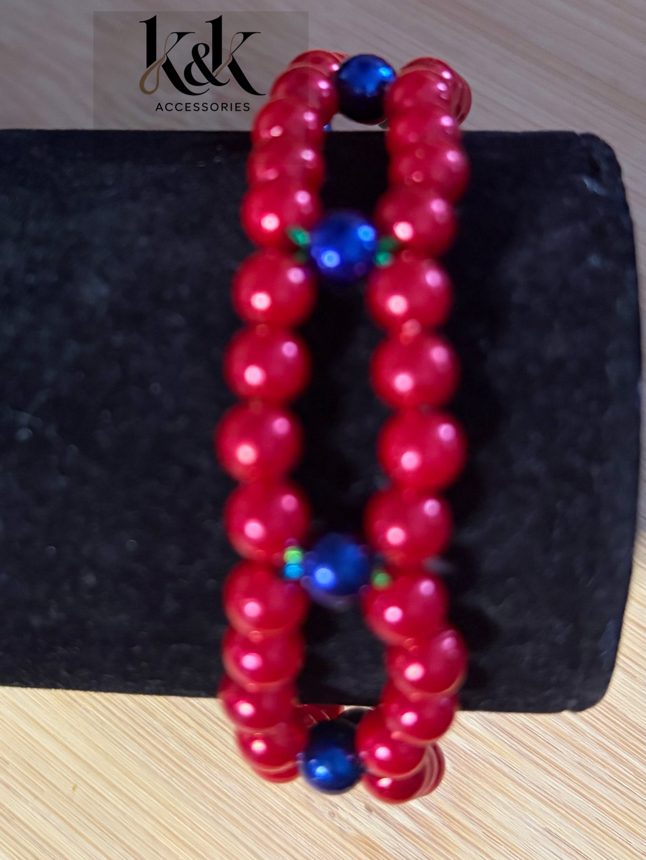 Red & Blue Beaded Cluster Friendship Bracelet