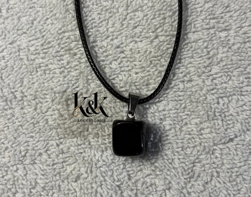 Black Obsidian Square Pendant Necklace