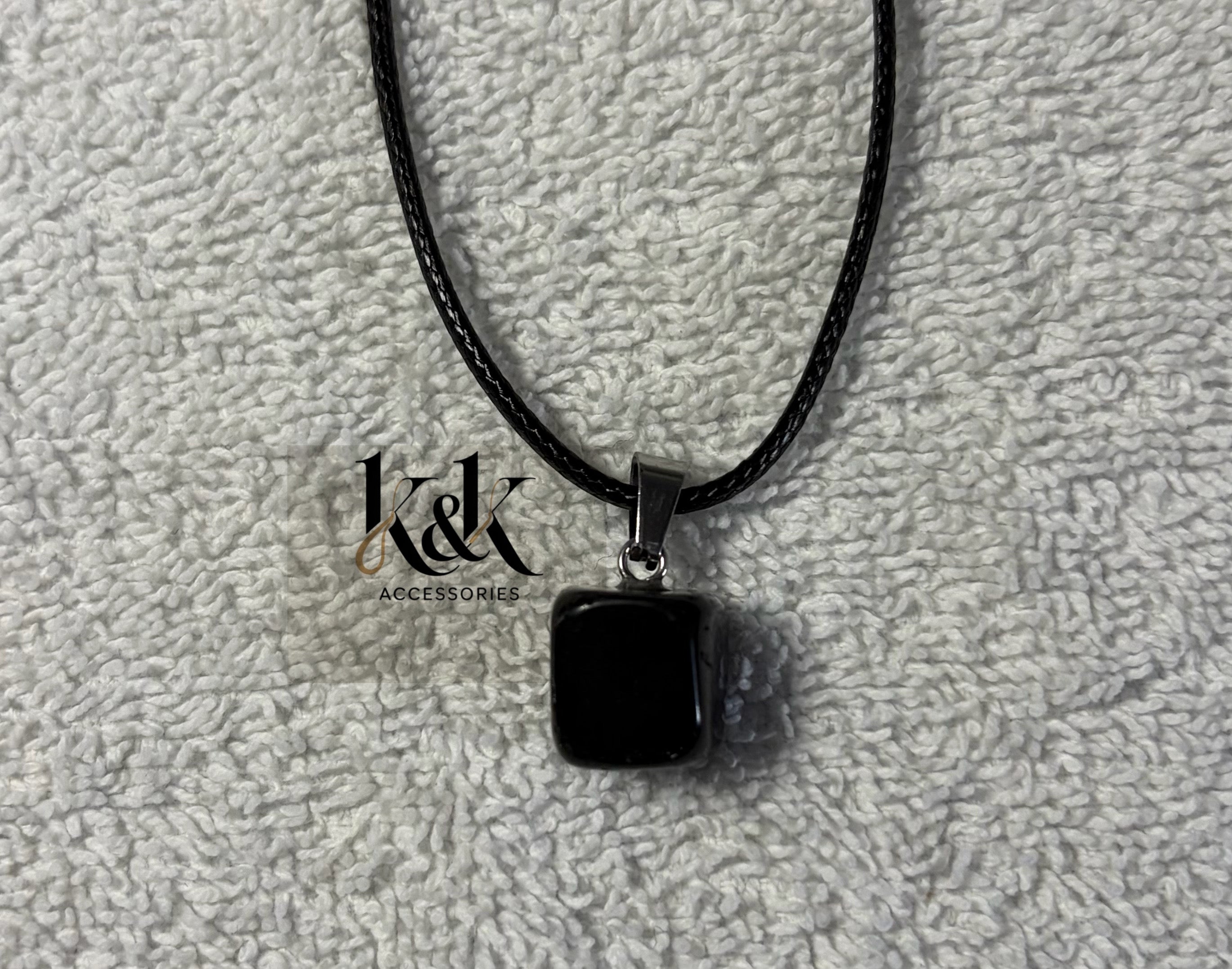 Black Obsidian Square Pendant Necklace
