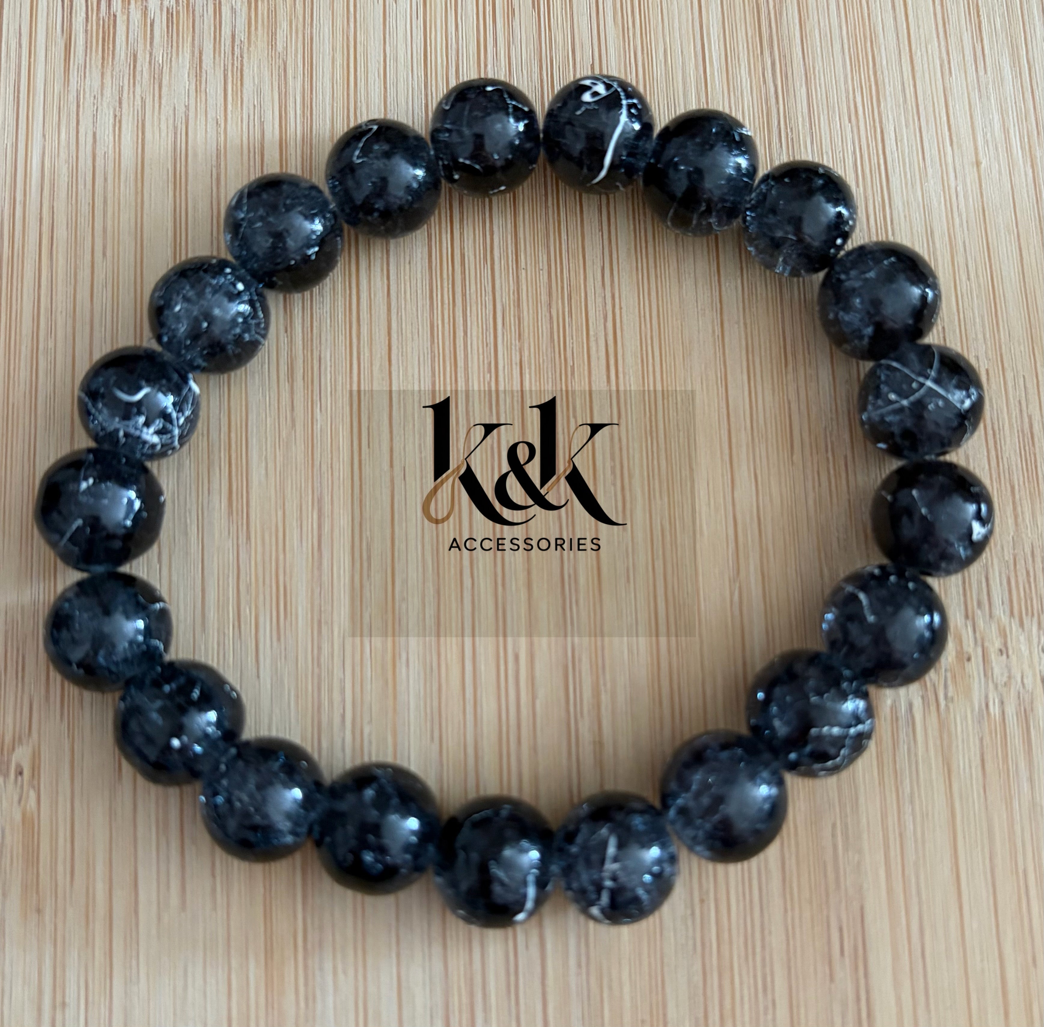 Black Marble Crackle Glass Bracelet