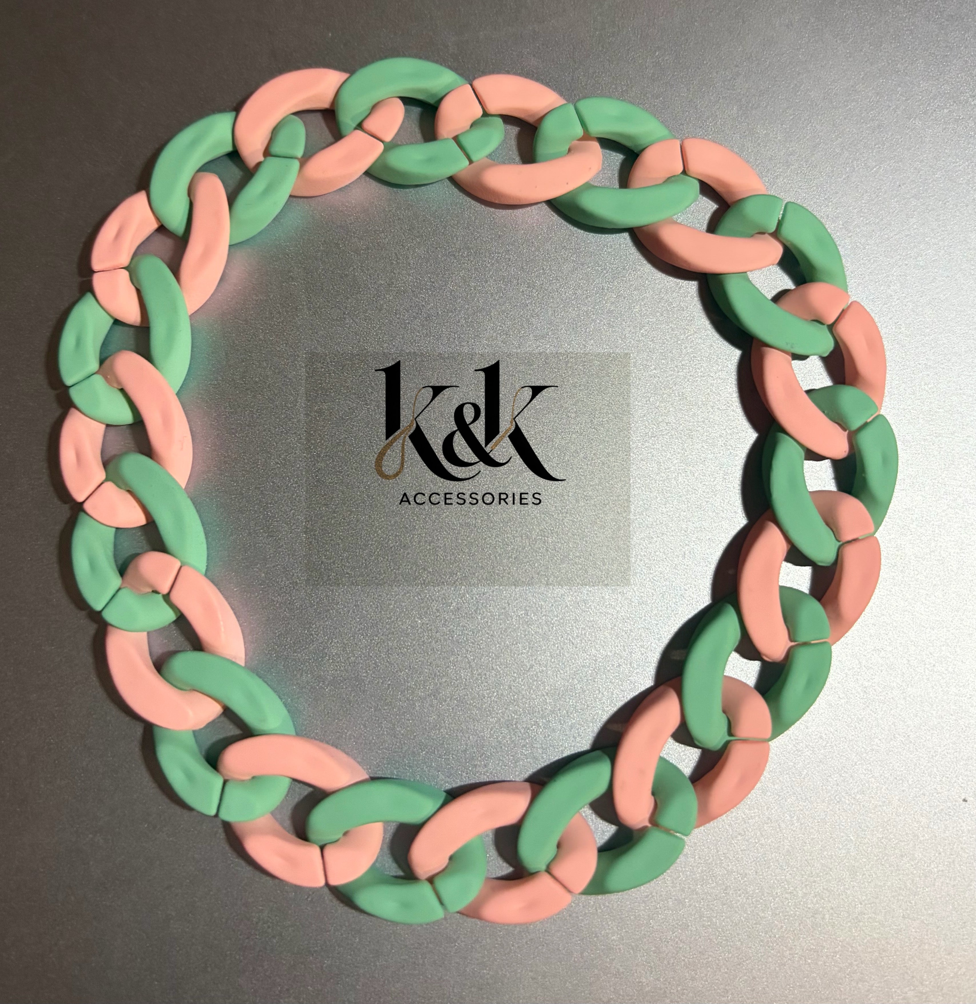 Mint Green & Peach Rhinestone Chain Link Bracelet - Adjustable Pastel Jewellery