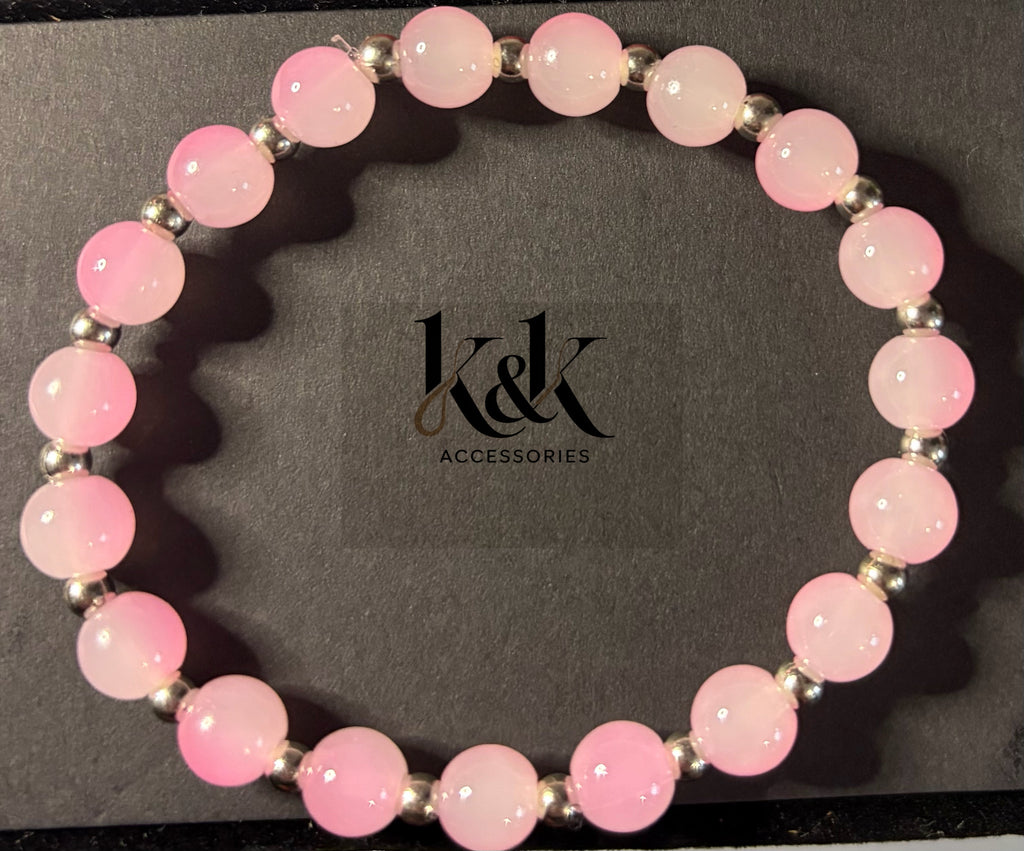 Rose Quartz Bracelet with Silver Spacers - Natural Gemstone Jewellery