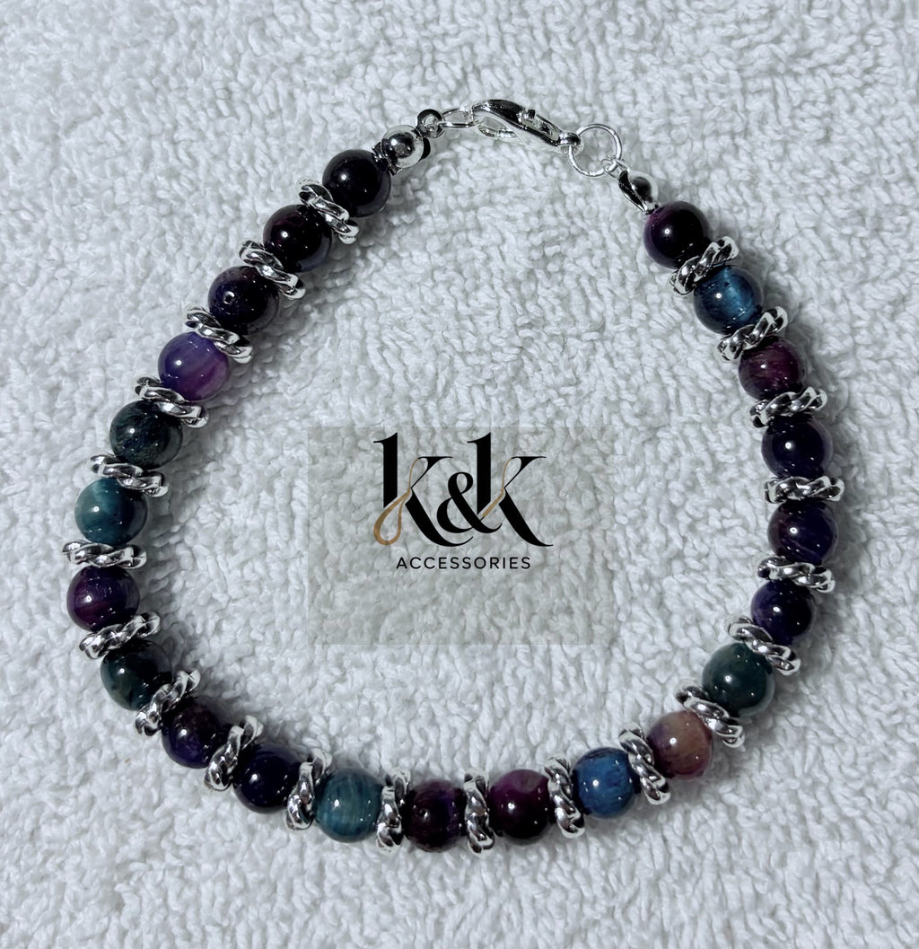 Multicolour Gemstone Bracelet with Silver Chain Spacers & Clasp - Adjustable Jewellery